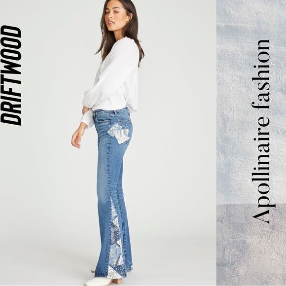 DRIFTWOOD FARRAH FLARE PATCH UP JEANS NWT POOL BLUE - Picture 4 of 9
